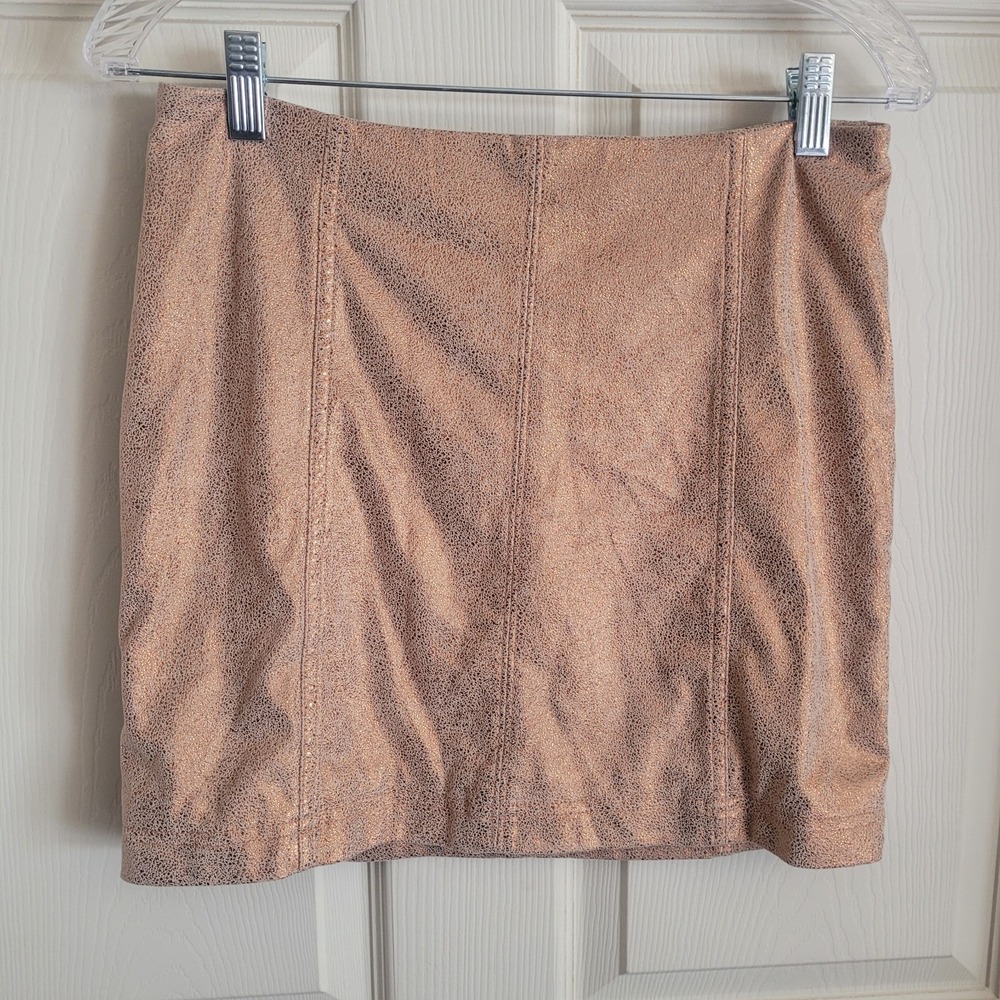 Free People Modern Femme Mini Skirt Women's Sz 6 Beige Bronze Shimmer Faux Suede